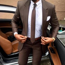 Classic Brown 2 Piece Suit Slim Fit One Button Evening Wedding Blazer  Pants