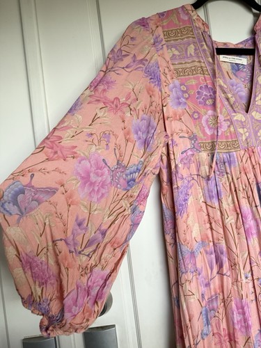 Spell & The Gypsy Dress Size Small Butterfly Boho Maxi Gown Pink Long Sleeve - Picture 13 of 23