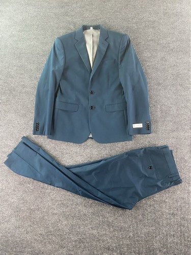 Express Anzug 36 S Blau Wolle Einfarbig Baumwolle Extra Slim Fit Stretch Designer 31x30