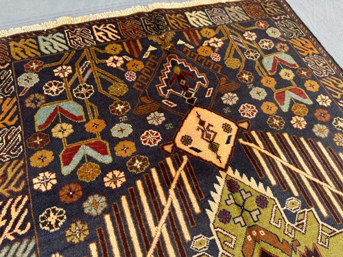 Alfombra de lana tribal vintage afgana anudada a mano 3'7x6'4 - Alfombra medallón geométrica - Imagen 7 de 11