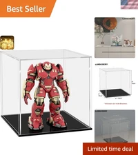 Elegant 4x4 Acrylic Display Case with Black Base & LED Light for Collectibles