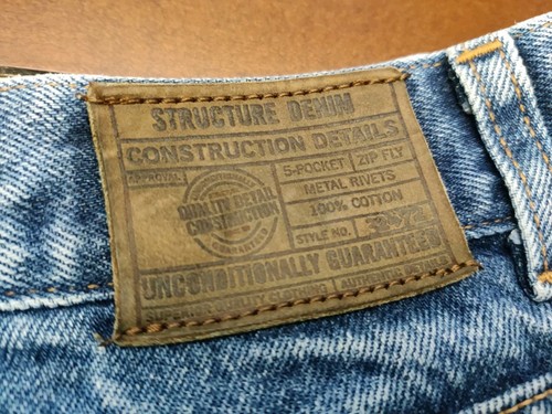 Vintage Structure Jeans 33x32 Premium Denim Classic Dungarees Baggy Loose Wide - Picture 10 of 13