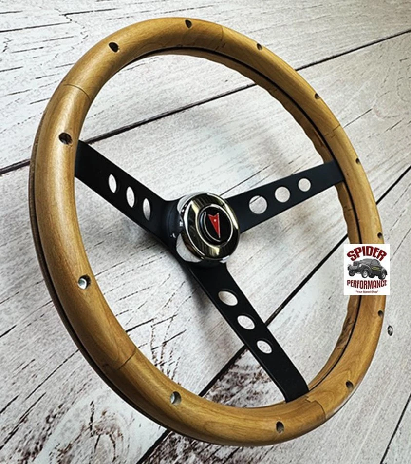 1949-1963 Pontiac wood steering wheel 13 1/2" WALNUT BLACK SPOKE - Image 2 of 4