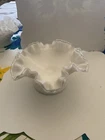 Vintage Fenton White Milk Glass Silver Crest Ruffled Edge Pedestal Compote