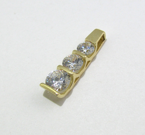 Past Present Future 14K YELLOW GOLD DIAMONIQUE DQ CZ Three Stone PENDANT Only - Picture 3 of 10