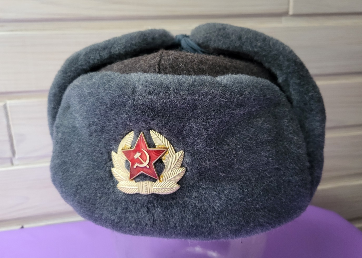 Vintage USHANKA winter hat with earflaps Soviet Army USSR 1988