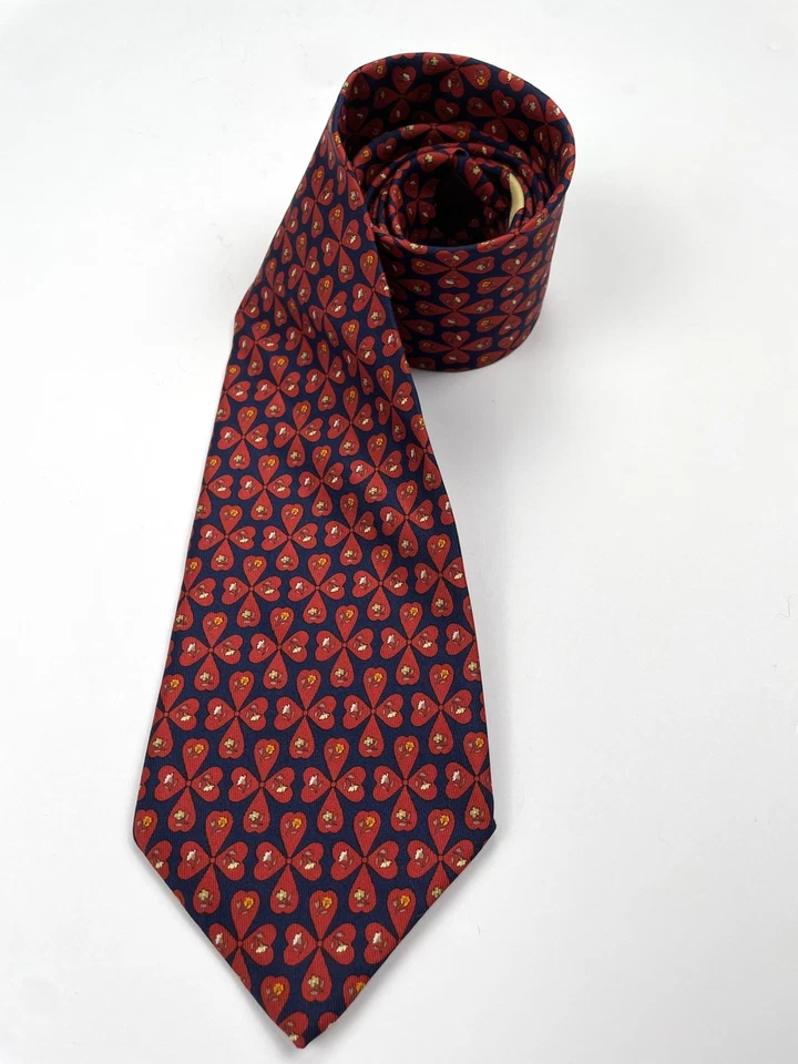 Salvatore Ferragamo Estampado Floral Trébol Flores Seda Azul Rojo Corbata Hecha en Italia Foto 4 de 4