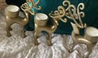 3 Stag Reindeer Metal antique gold  tea Lights 