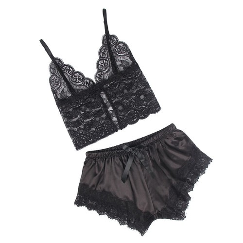 Subblime 953942 - Camicia da Notte in Seta + Short in Pizzo Nero L XL - Foto 4 di 9