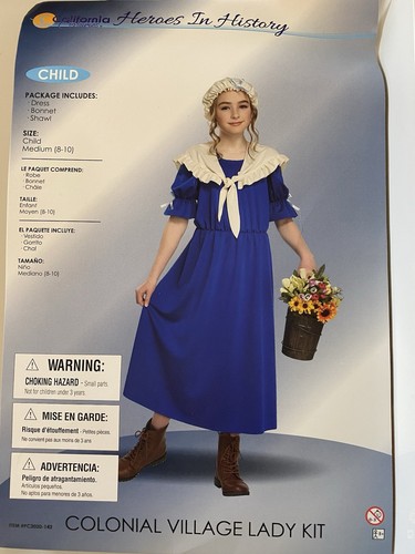 Nuevo Héroes en la Historia Pueblo Colonial Dama Kit Niñas Halloween Disfraz M 8-10 - Imagen 1 de 3
