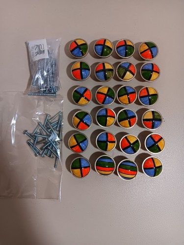 24er Set Geometrische Mehrfarbige Porzellan-Metall Schublade Zugknöpfe - Bild 1 von 7