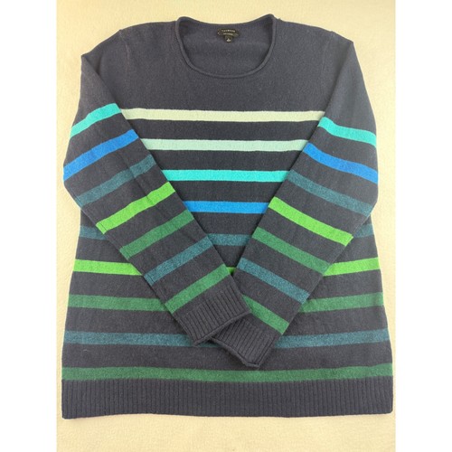 Talbots Pure Cashmere Striped Sweater Crew Neck Blue Green Womens L