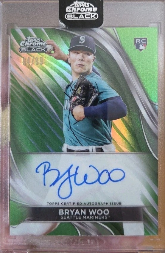 🔥2024 Topps Chrome Black Autographs Bryan Woo #CBA-BW Green Refractor /99🔥