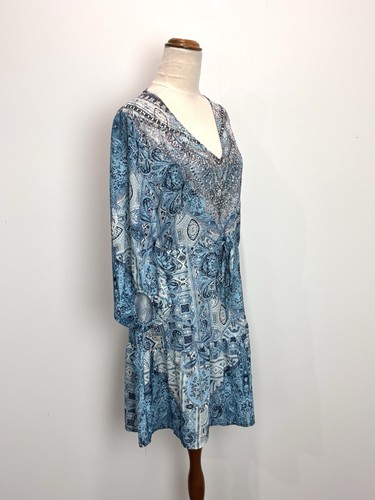 Gems Womens Dress 8 Blue Floral Embellished Puff Sleeve Maxi Coastal Boho Gypsy - Picture 6 of 13