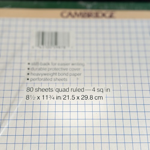 Almohadilla de planificación cuádruple Cambridge paquete de 3 hojas papel de escritura gráfico reglamentado 8,5" x 11" - Imagen 4 de 6