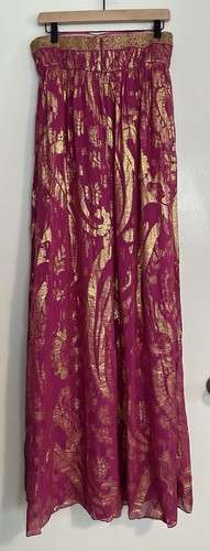 aidan mattox Fuschia & Gold Metallic Beaed Silk Chiffon Strapless Dress Size 6 - Picture 6 of 8