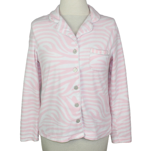 Arctic Trail Pyjama Oberteil rosa & weiß Zebrastreifen Gr. M weich warm Fleece - Bild 1 von 8