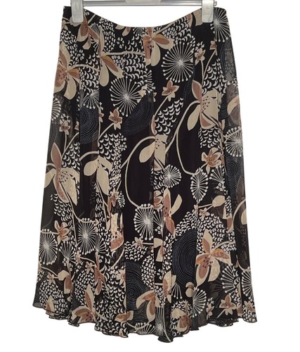 CS Casual studio Size Large Floral Skirt Black Beige Lined Elastic Sheer Career - Picture 2 of 12