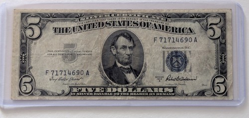 US Five Dollars, 1953 A, $5 Silver Certificate, Blue Seal  - Picture 1 of 2