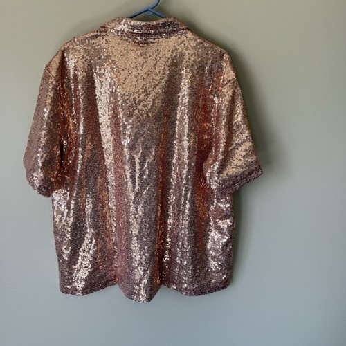 JOGAL Disco Shirt Mens Pink Short Sleeve Shiny Sequins Club Size XXL NEW - Picture 3 of 5