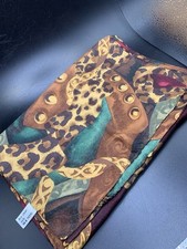 Vintage Silk Scarf Animal Print Cheetah Leopard Jewel Tones Ponytail Rectangle