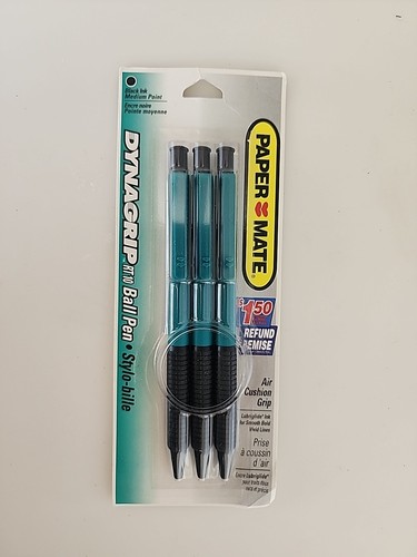 3 x VTG Paper Mate Dynagrip RT10 Ball Pen Air Cushion Grip Black Ink Medium NEW - Picture 1 of 2