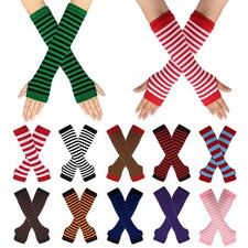 Elbow Mittens Striped Arm Cover Elbow Gloves Fingerless GlovesLong Knitted Women