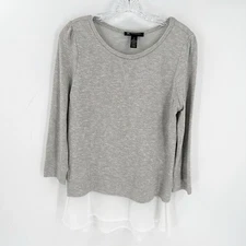 INC. International Concepts Gray Metallic Crew Neck Ruffle Hem Knit Top Medium