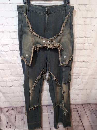 Art Jeans Women's Denim Wide Leg Distressed Grunge Star Jeans See Measurements - Picture 4 of 15