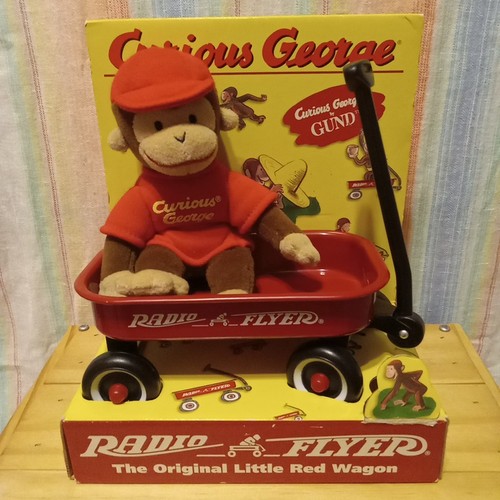 VINTAGE Curious George by GUND × RADIO FLYER Red Wagon ca. 1998 *NIB* #901CG