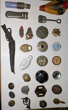 Fun Group Of Collectible Antique Pins, Buttons Toys  Trinkets.