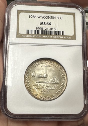 1936 Wisconsin Centennial Half Dollar 50c Commemorative - NGC MS 66 #2130