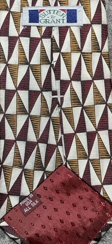 Sutter & Grant Silk Brown Geometric Men's Neck Tie 58"L 3.75"W - Picture 7 of 8