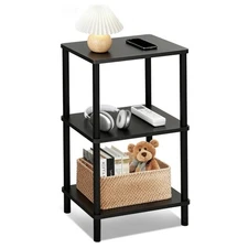 3 Tier Black Side Table ，Small End Table with Solid Wood Legs，28' Tall Bedsid...