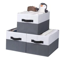  Storage Baskets for Shelves, Fabric Closet Storage Bins with Large Gray/White