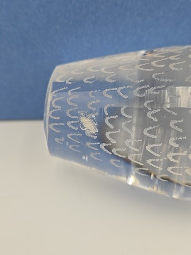 Signed Kosta Boda Glass Owl, 3" x 1.75", Hand Etched, Damaged, Used - Picture 5 of 10