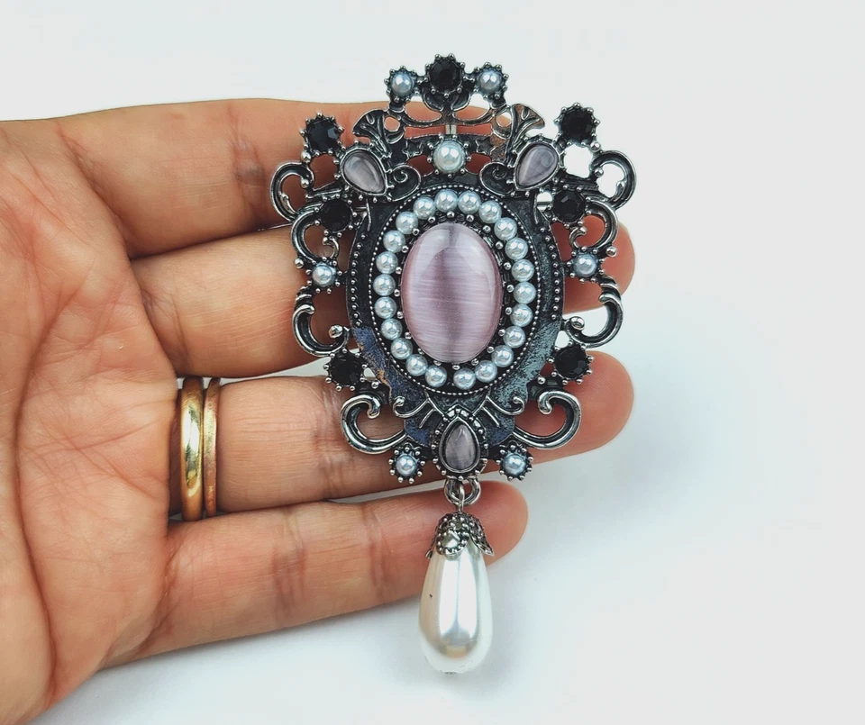 Opal Waterdrop Brooches cameo Retro Style Victorian Lady pendant Pin Brooch - Image 3 of 4