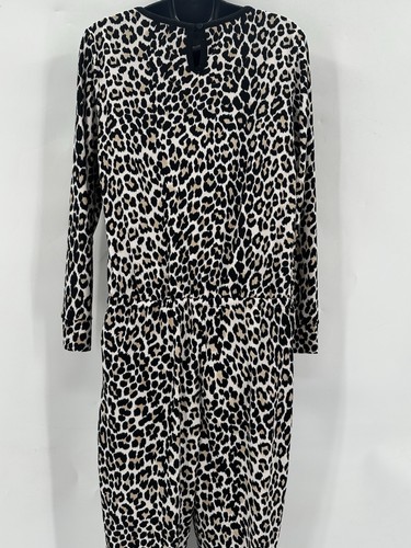Kate Spade Leopard Print Jumpsuit Women's Size Large Black Brown Pockets Soft - Picture 7 of 8