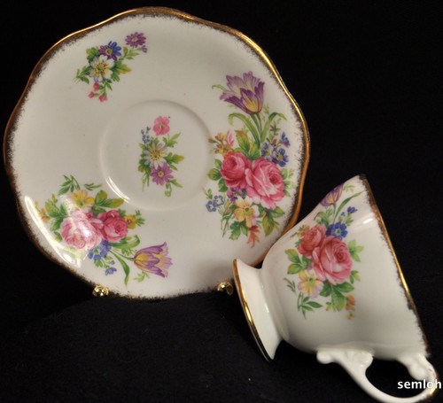 E Brain Foley 8 Caras Patas Taza Platillo Foley Tulipán Rosas Rosa con Oro 1936-1948 - Imagen 9 de 12