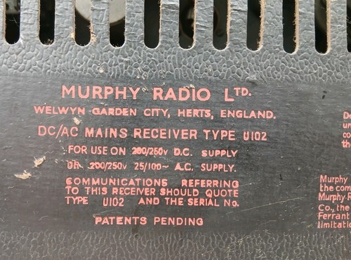 Vintage Murphy Valve Radio Type U102 1946 In Working Order - Picture 8 of 11