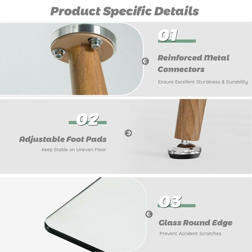 Modern Glass Dining Table Rectangular Dining Room Table W/Metal Legs For Kitchen - Picture 9 of 10