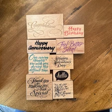 Phrases - 9 Wood Mount Rubber Stamps - See Photos & Description for Details
