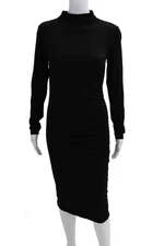 Michael Stars Womens Mock Neck Long Sleeve Ruched Midi Dress Black Size Small