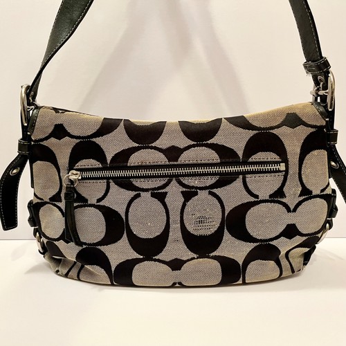 Bolso de hombro bidireccional Coach F15171 negro/gris firma C jacquard de colección - Imagen 12 de 18