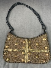 Sac à main vintage MASSIMO DUTTI cuir et déco perles dorée