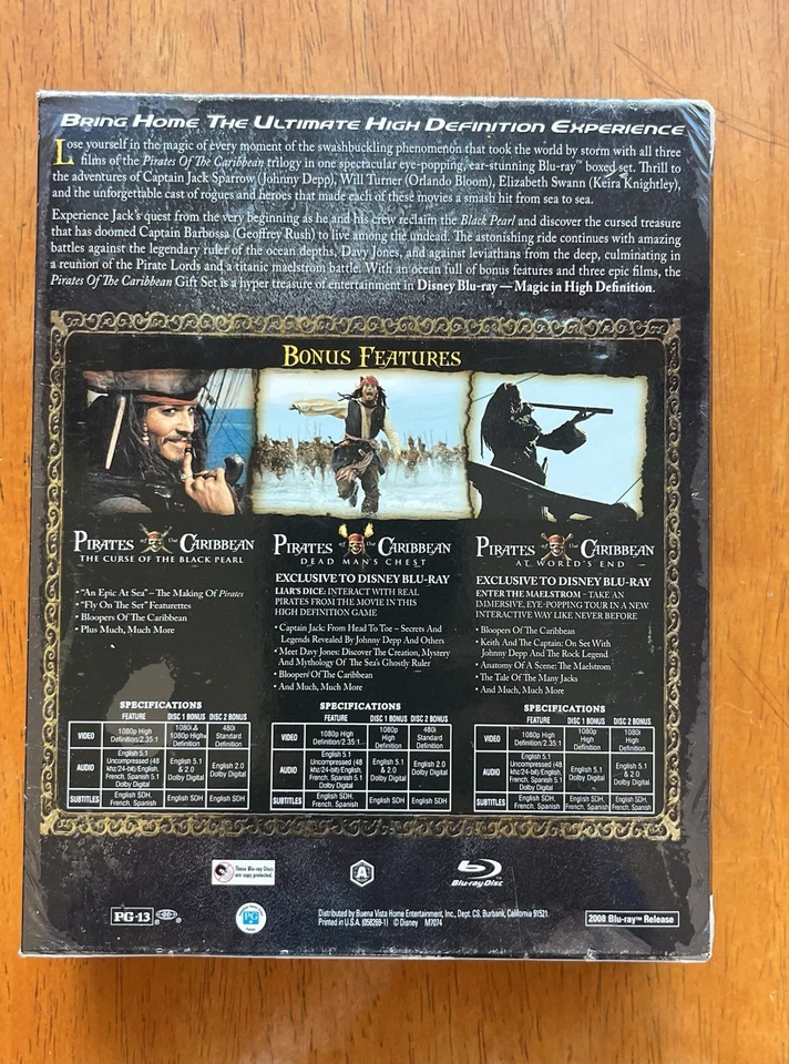 Pirates of the Caribbean Trilogy BRAND NEW -Sealed- (Blu-ray 2008, 3 Movie Set) Foto 2 de 4