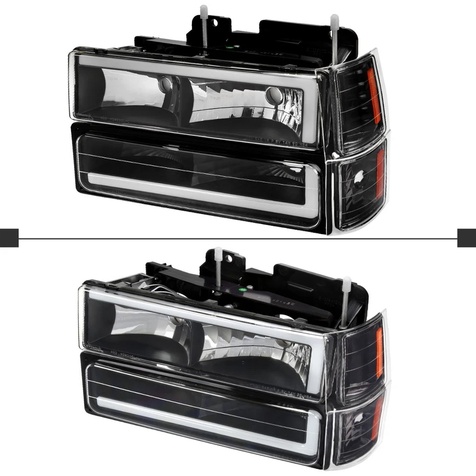 Fits 1994-1998 Chevy C10 C/K 1500 Tahoe LED Tube Black Headlights+Corner+Bumper - Image 4 of 4
