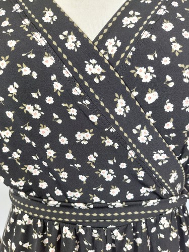 Max Studio Size L Faux Wrap Dress in Black Floral 3/4 Sleeves Stretch Jersey - Picture 5 of 11