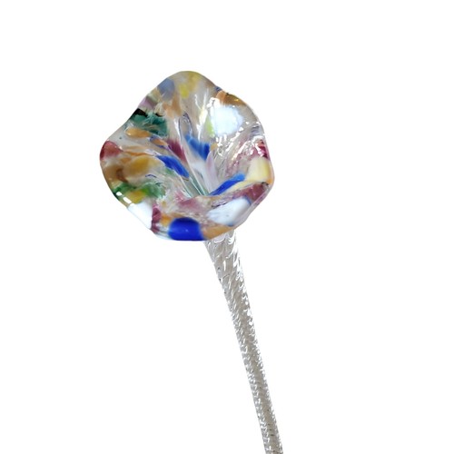 Very Rare 6" Hand Blown Art Glass Multicolored Flower Clear Twisted Stems OOAK - Picture 11 of 13