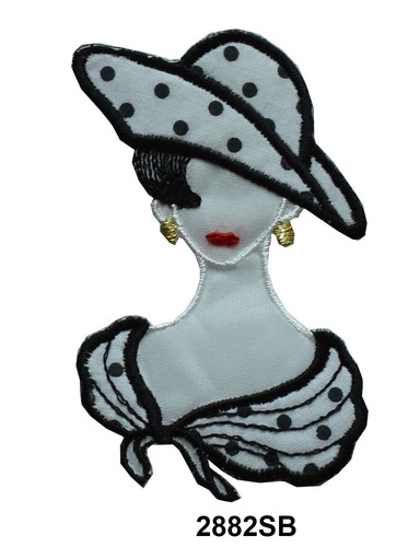 Mode Dame, rot, blau, weiß Kleid, Schleife Hut Stickerei Applikation Patch - Bild 4 von 6